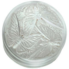 Art Deco Verlys France Lidded Frosted Glass Box with Butterflies