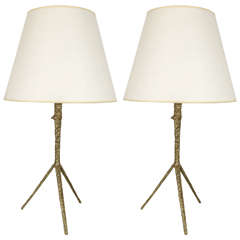 Pair of French Bronze Tripod Lamps with Bird Motif, France, 1960s