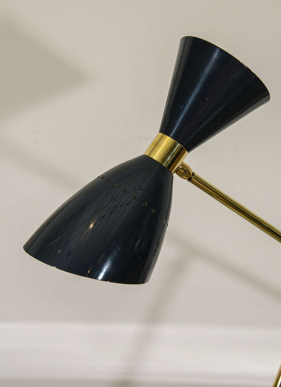 Pair of Italian Black and Marble Base Table Lamps, Italy, circa 1960 In Good Condition In New York, NY