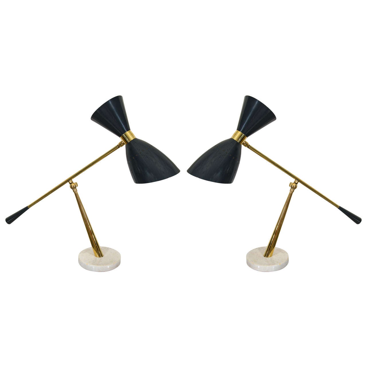 Pair of Italian Black and Marble Base Table Lamps, Italy, circa 1960