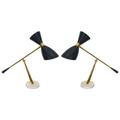 Pair of Italian Black and Marble Base Table Lamps, Italy, circa 1960