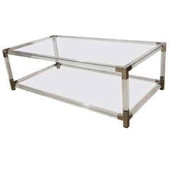 Lucite, Glass and Brass French Coffee Table, c. 1960’s