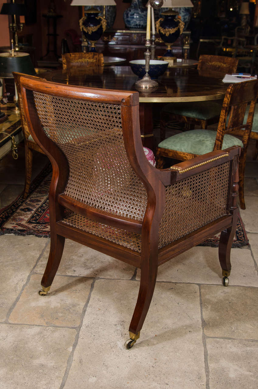 Regency Caned Library Bergere Chair In Excellent Condition In Westwood, NJ