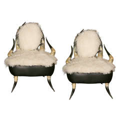 Antique Pair of Cow Horn Frame Armchairs