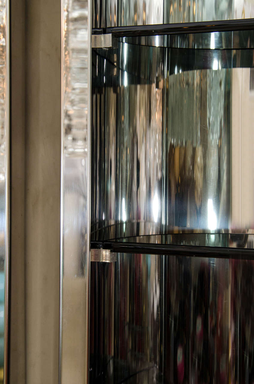 Smoked Glass Pair of Stainless Steel Wall Cabinets