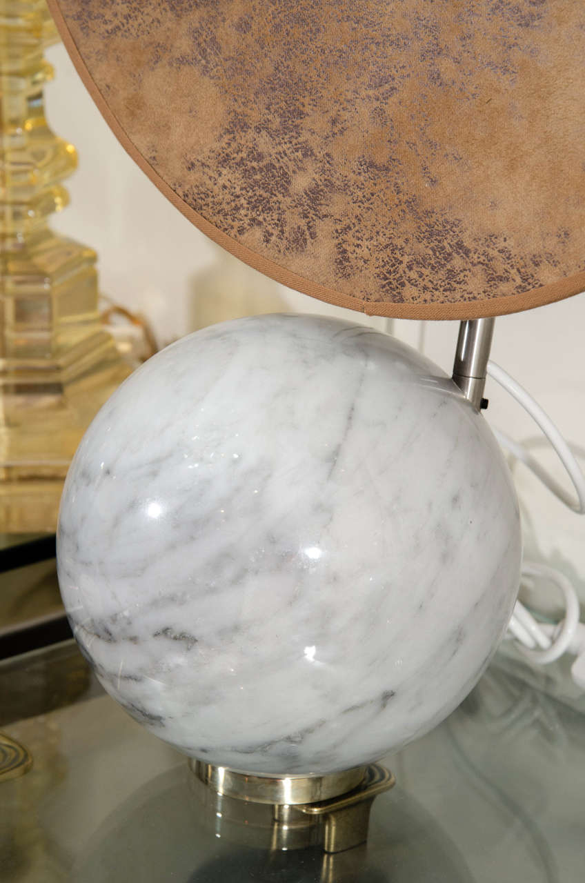 Italian Pair of Gray Marble Spherical Table Lamps