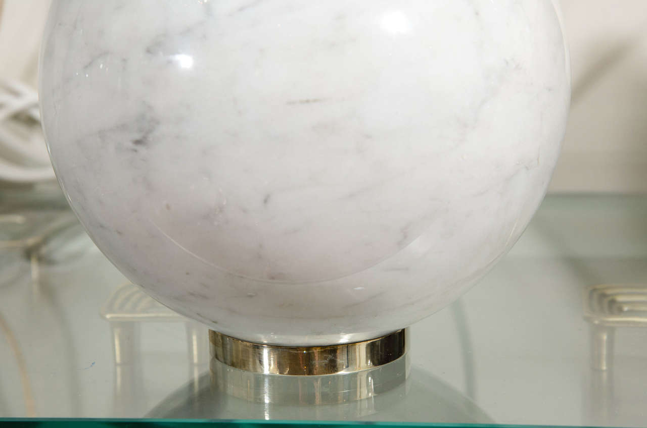 Pair of Gray Marble Spherical Table Lamps 1