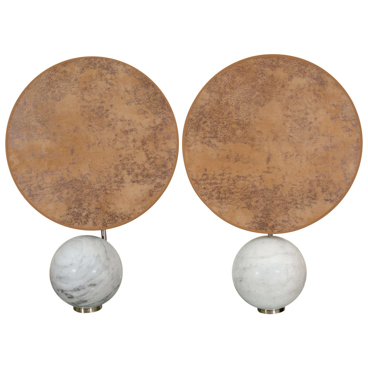 Pair of Gray Marble Spherical Table Lamps