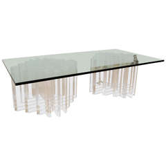 Coffee Table with Intersecting Lucite Slab Base