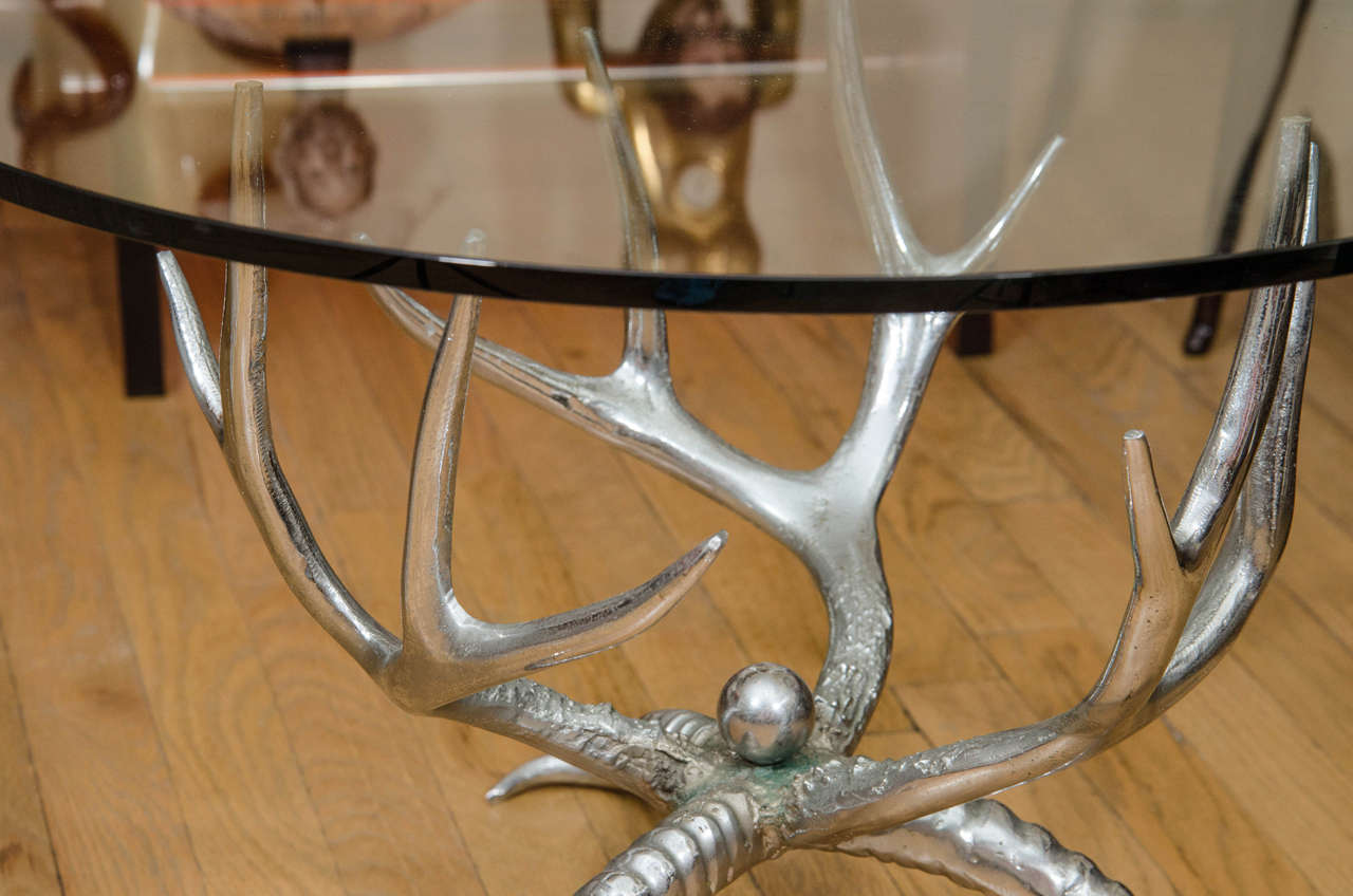 Italian Small Circular Table with Nickel Horn Form Base