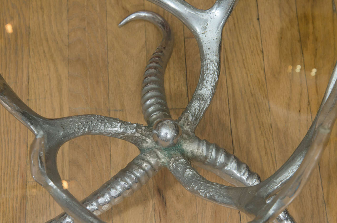 Mid-20th Century Small Circular Table with Nickel Horn Form Base