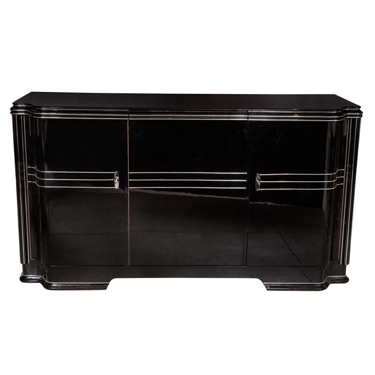 Black Piano Lacquered Art Deco Sideboard or Credenza