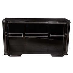 Antique Black Piano Lacquered Art Deco Sideboard or Credenza