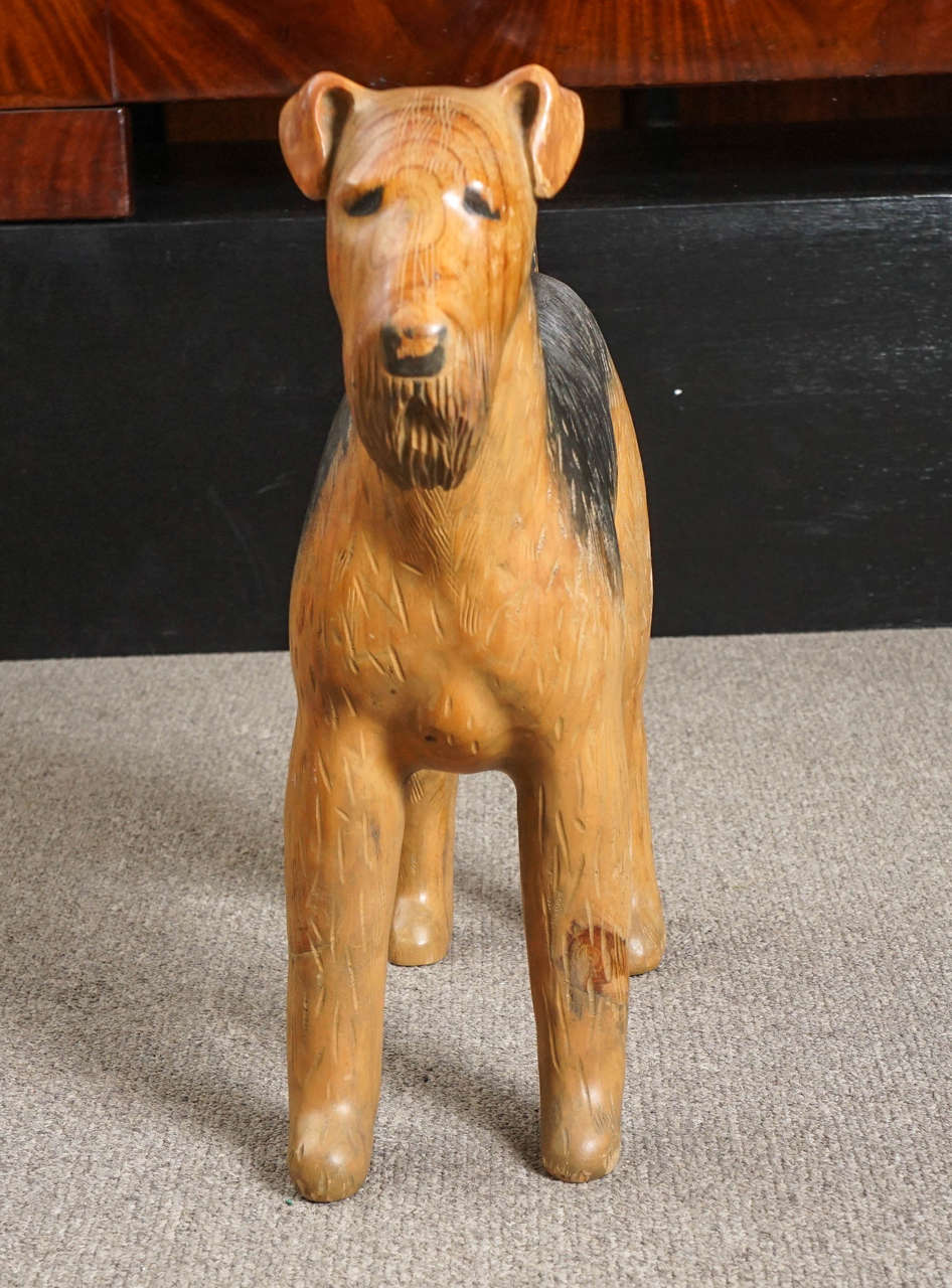 English carved wood airedale.