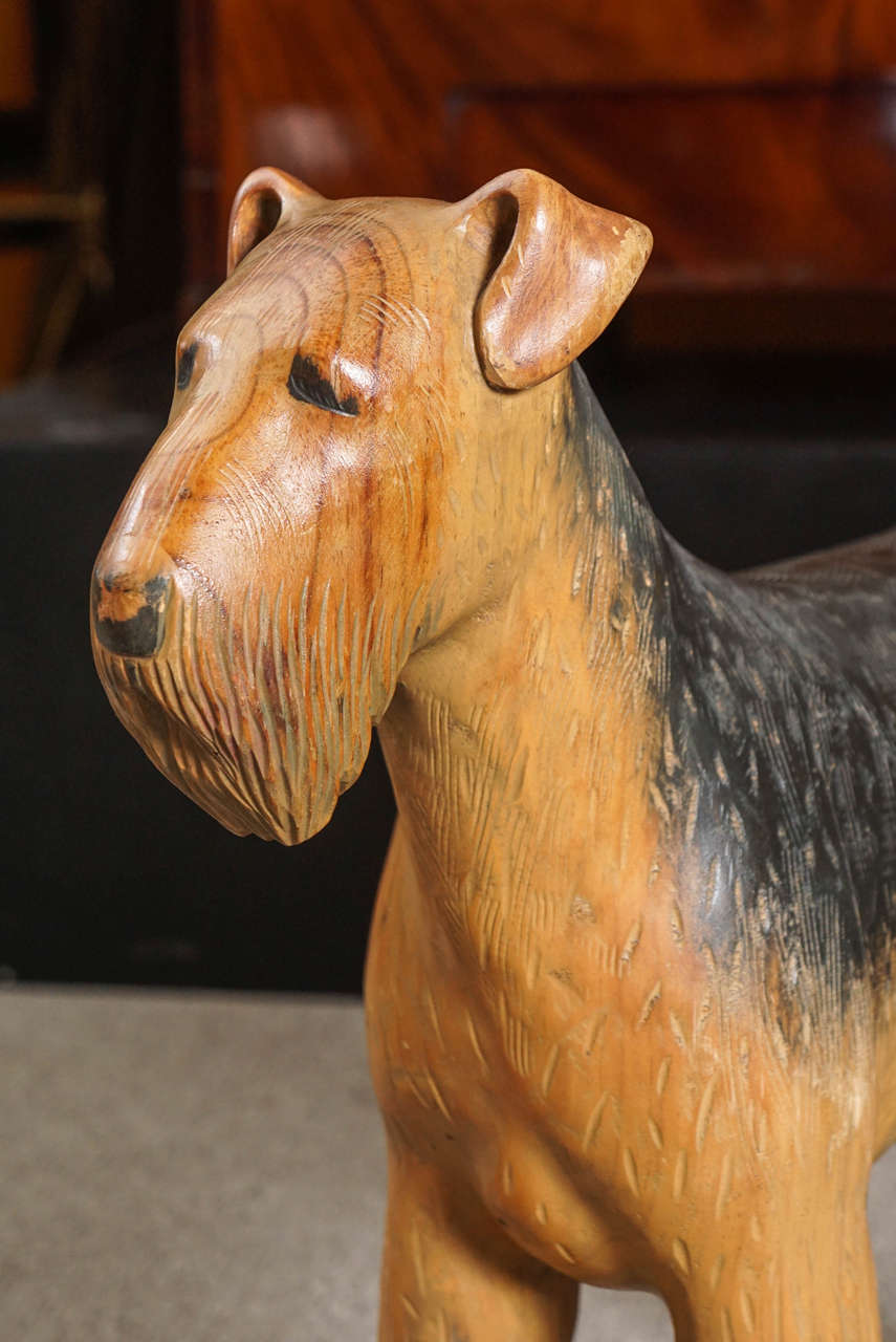 Mid-20th Century Carved Wood Airedale