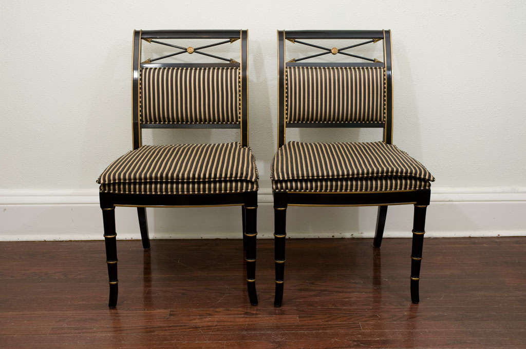 Set of Eight Regency Style Dining Chairs by Drexel Heritage.
