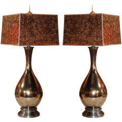 Pair of Chocolate Brown Sparkly Glass Lamps
