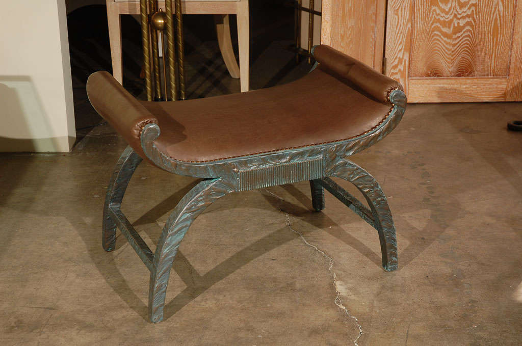 Modern Paul Marra Neoclassical Bench in Faux Bronze For Sale