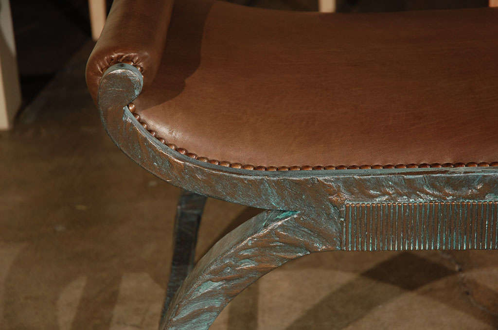 Contemporary Paul Marra Neoclassical Bench in Faux Bronze For Sale
