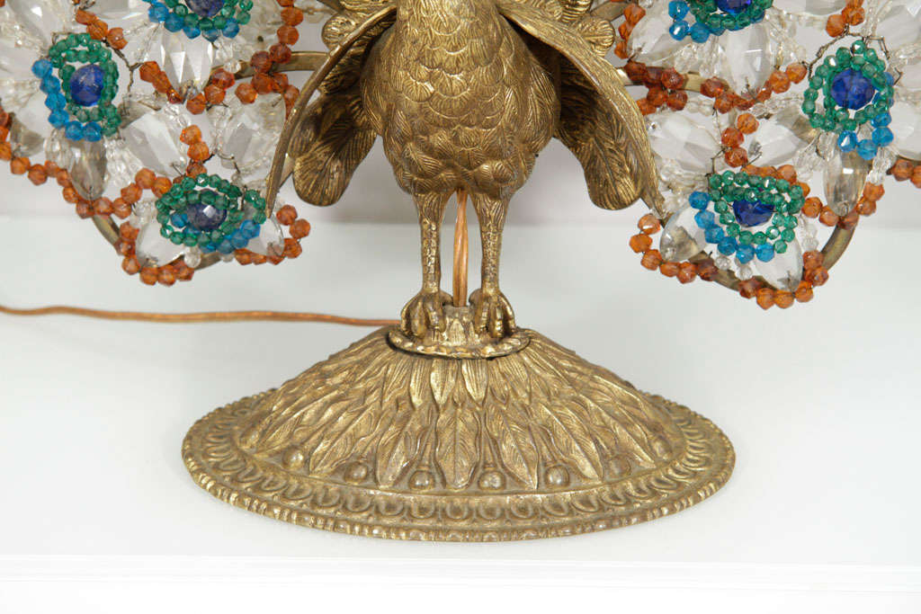 20th Century 1920's Bronze and Crystal Czechoslovakian Peacock Lamp