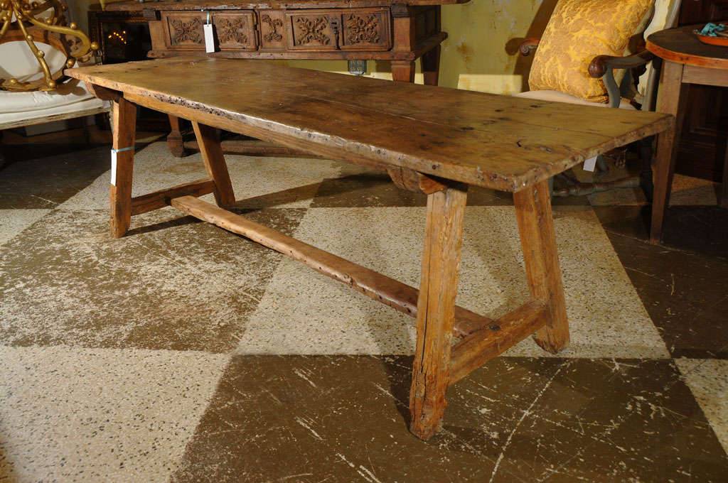 Spanish Trestle Table With One Board Top in Oak