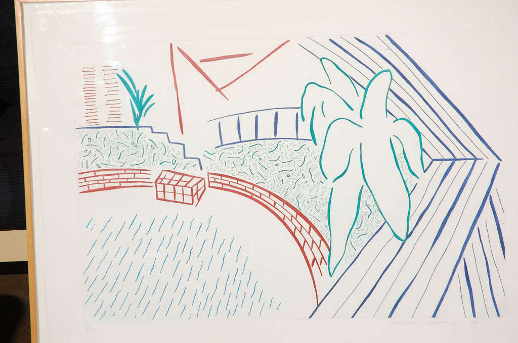 David Hockney litho signed, #, Dated, My pool & terrace In Excellent Condition In Los Angeles, CA
