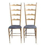 Pair of tall high back  brass satin finish chiavari chairs