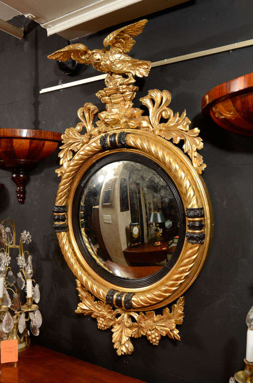 19th Century Carved Gilt Wood Convex Mirror