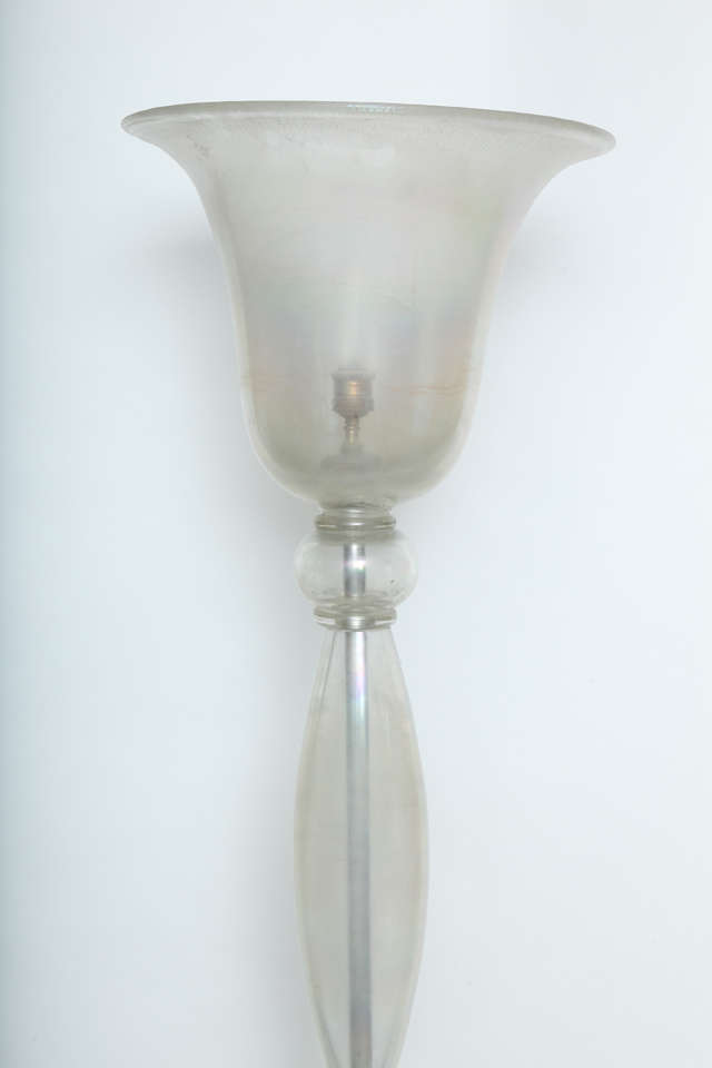 Italian Pair of Murano Iridescent Glass torchère 'Floor Lamps' For Sale