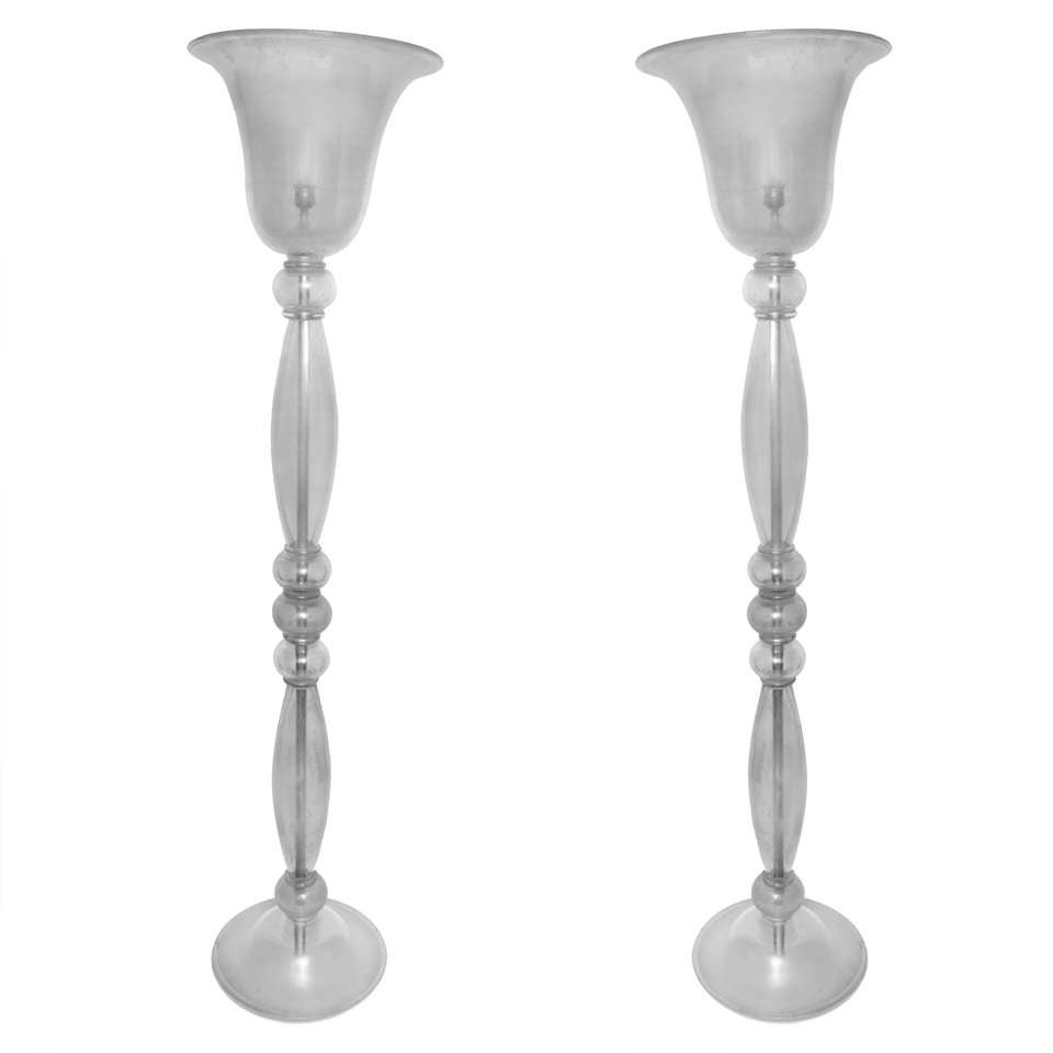 Paire de lampadaires torchères en verre irisé de Murano