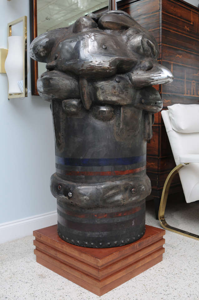 Abstract steel on wood base, Italo Scanga.