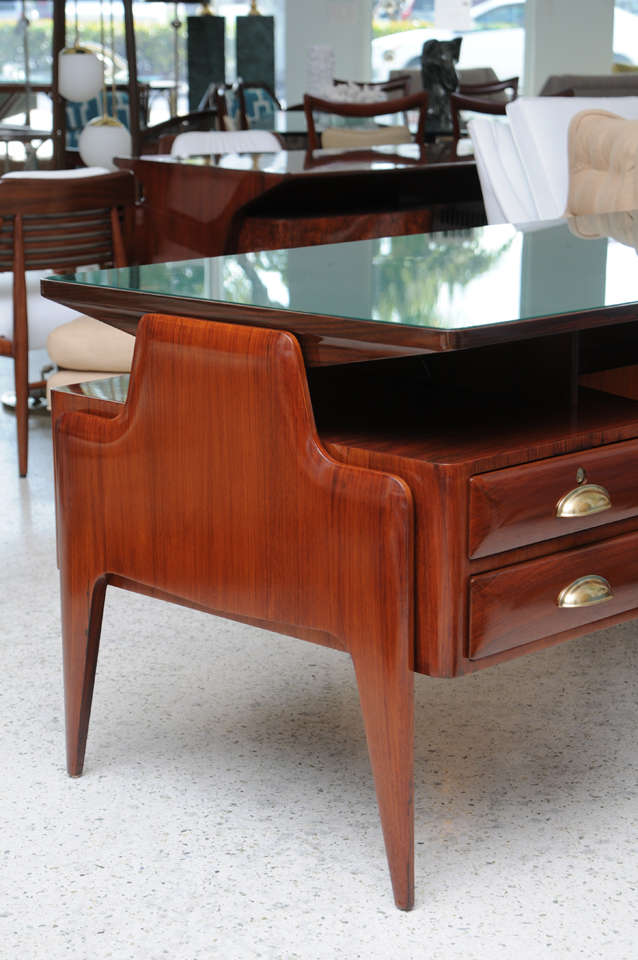 Mid-20th Century Mahogany Glass and Brass Executive Desk, Paolo Buffa