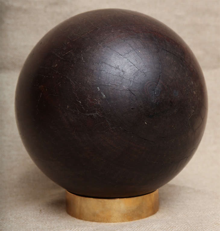 Lignum Vitae Ball on Brass Stand In Excellent Condition In New York, NY