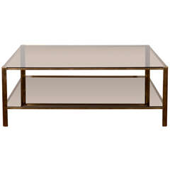 Modernist Bronze Low Cocktail Table with Smoked Glass by Jacques Quinet