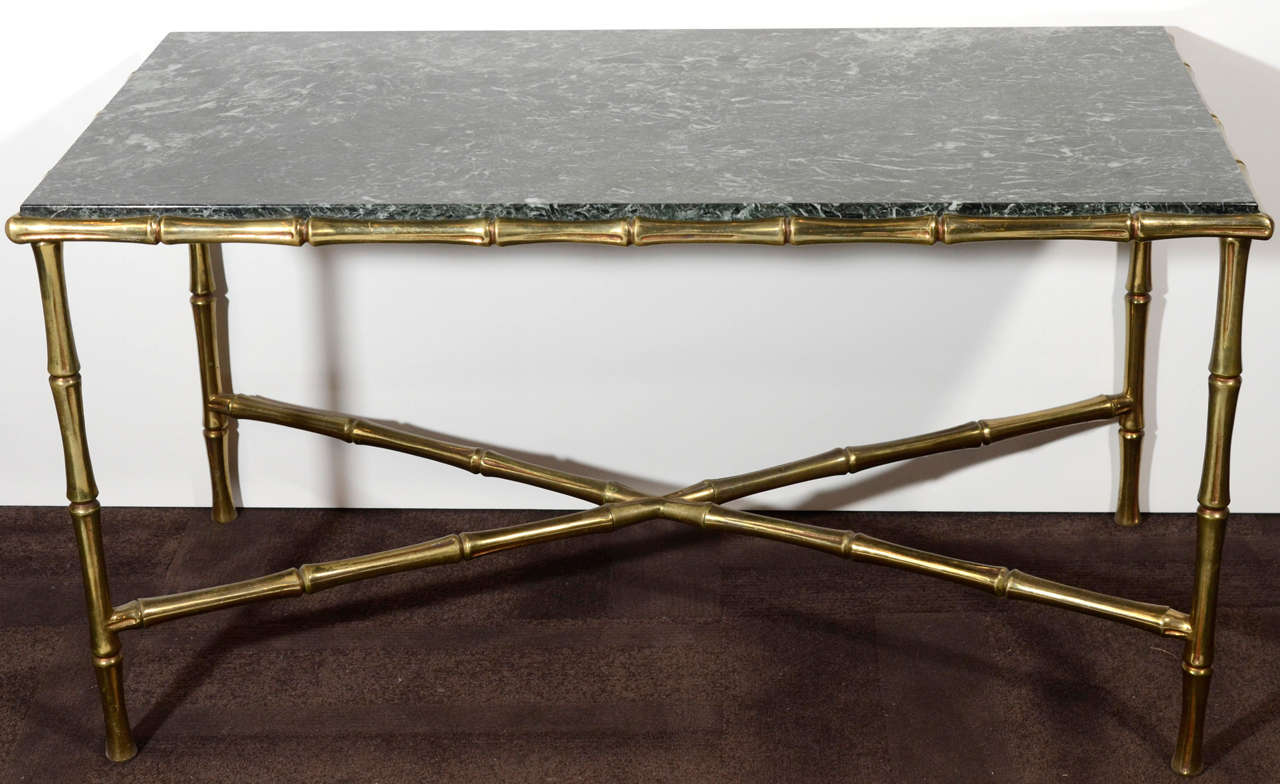 Elegant Bronze Cocktail Table with Bamboo Design and Exotic Marble Top