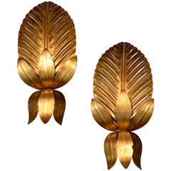 Pair of Brass Acanthus Leaf Sconces by Paavo Tynell