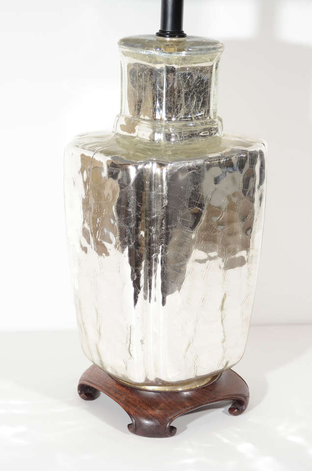 Elegant Mercury Glass Ginger Jar Table Lamp with Carved Pagoda Base 3