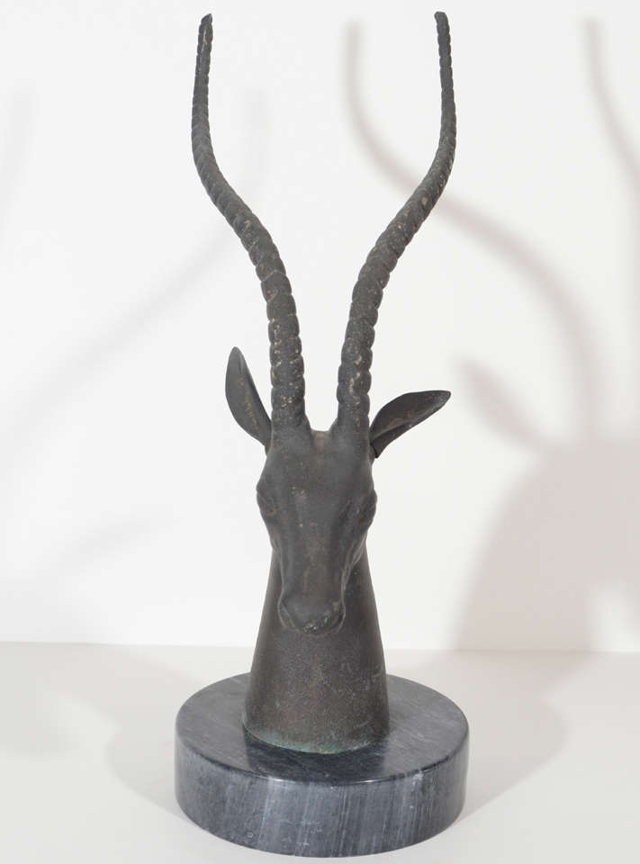 American Mid-Century Modern Bronze Gazelle Sculpture with Exotic Marble