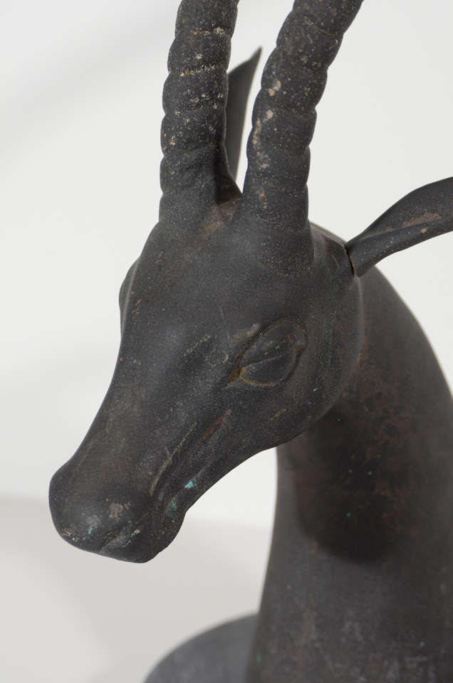 Mid-Century Modern Bronze Gazelle Sculpture with Exotic Marble In Excellent Condition In Fort Lauderdale, FL