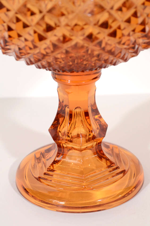 American Exquisite Stylized Amber Glass Footed Bowl/Covered Compote 