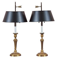 Pair Of Louis XVI Style Candlestick Lamps with Metal Shades