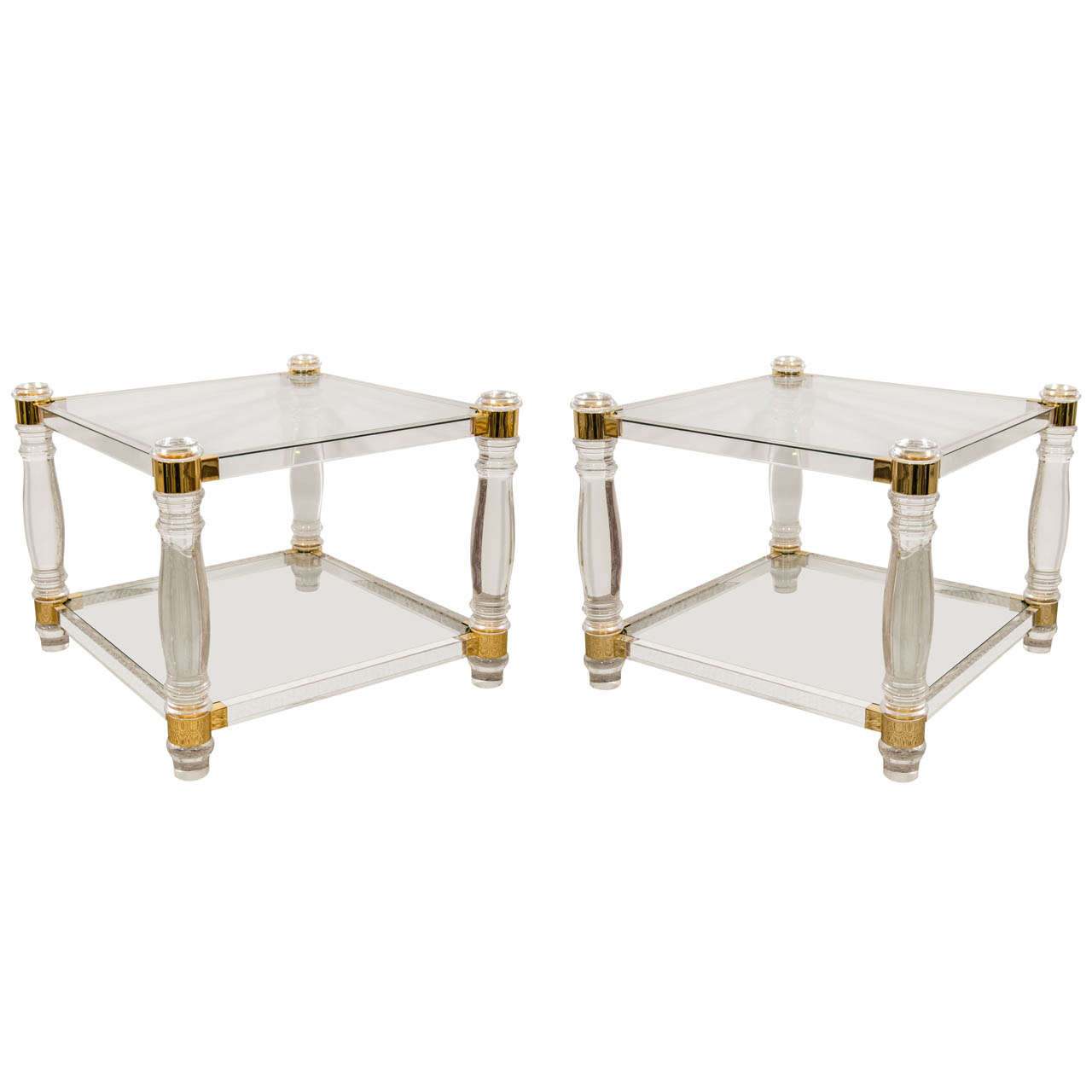 A Pair of Glass and Lucite Side Tables