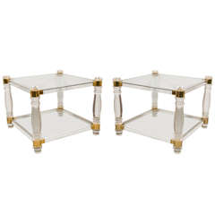 A Pair of Glass and Lucite Side Tables