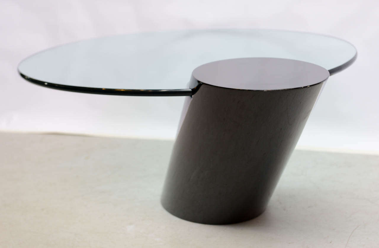 Cantilevered Glass and Black Lacquer Cocktail Table
