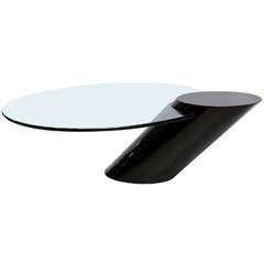 Cantilevered Glass and Black Lacquer Cocktail Table