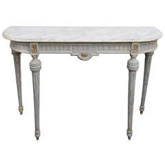 Vintage Louis XVI Style Marble Top Painted Wood Console