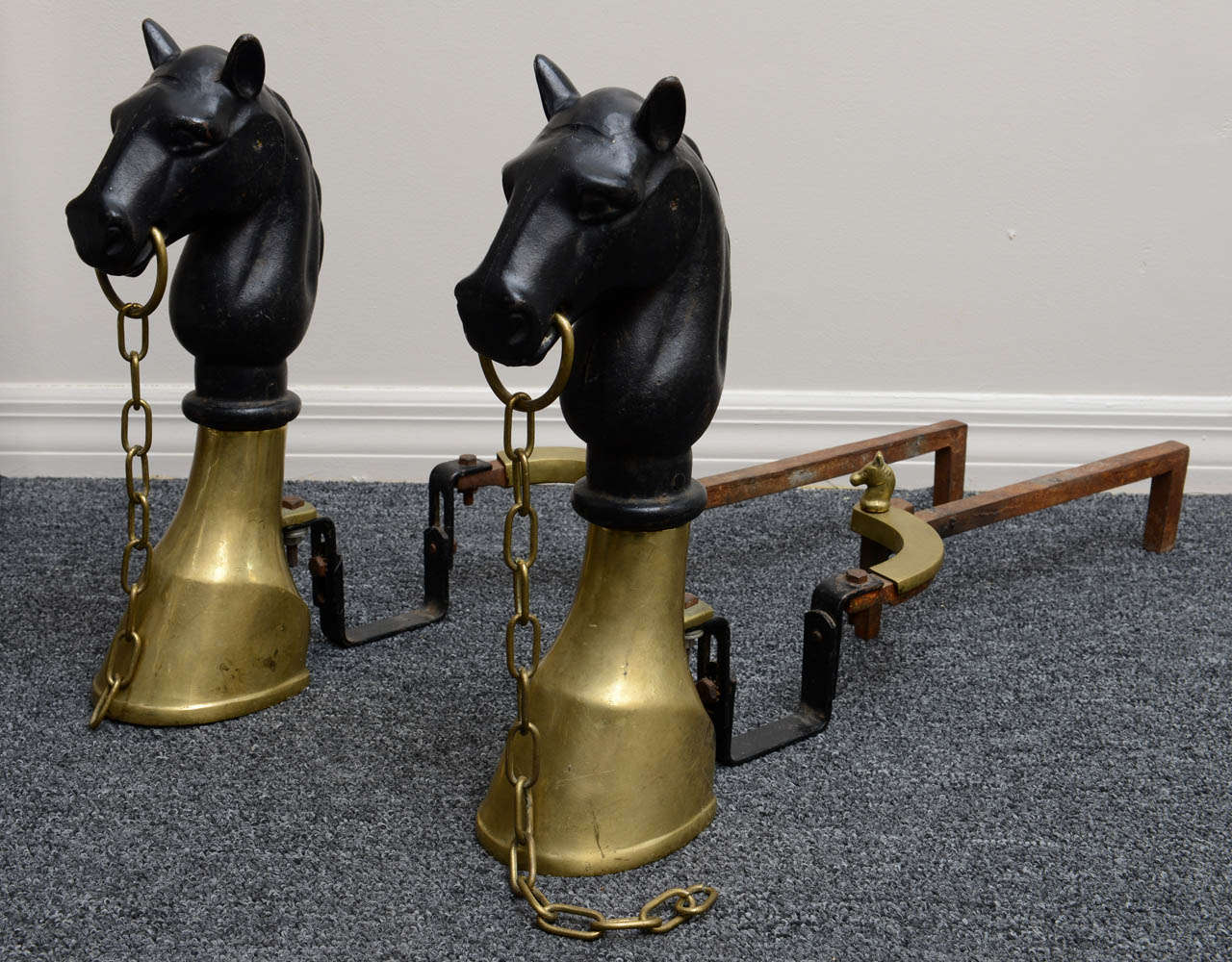 Vintage Iron Horse Heads and Bronze Hoof Andirons at 1stdibs