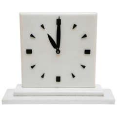 Vintage White Marble Art Moderne Mantel Clock