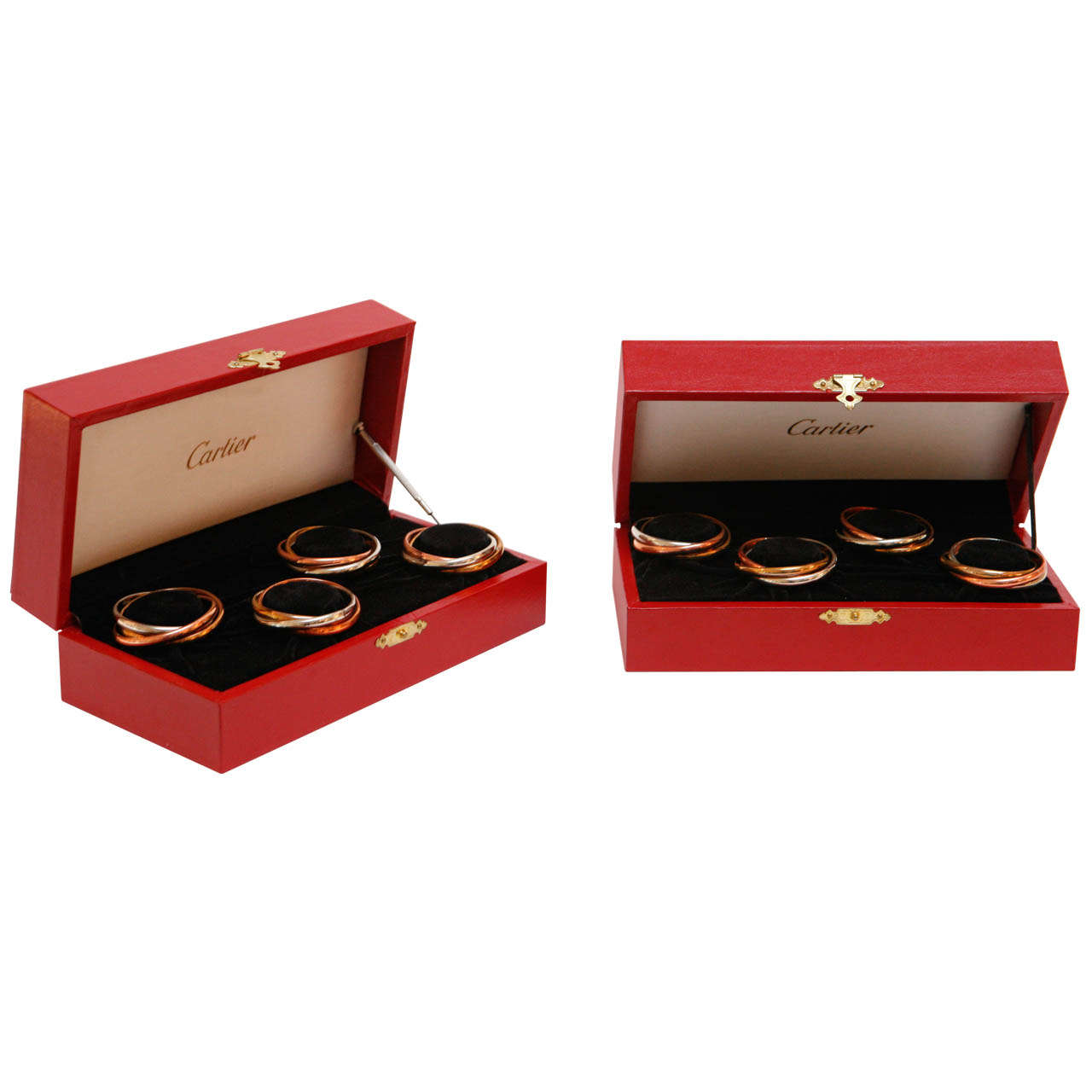 Set of Eight Trinity Napkin Rings in Original Boxes by Cartier