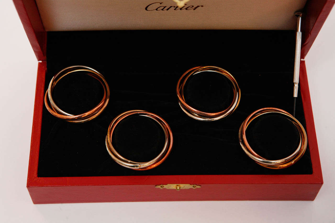 French Set of Eight Trinity Napkin Rings in Original Boxes by Cartier